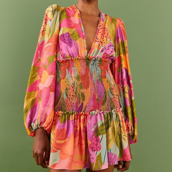 FARM RIO Sweet Forest Long Sleeve Mini Dress L - Picture 2 of 6